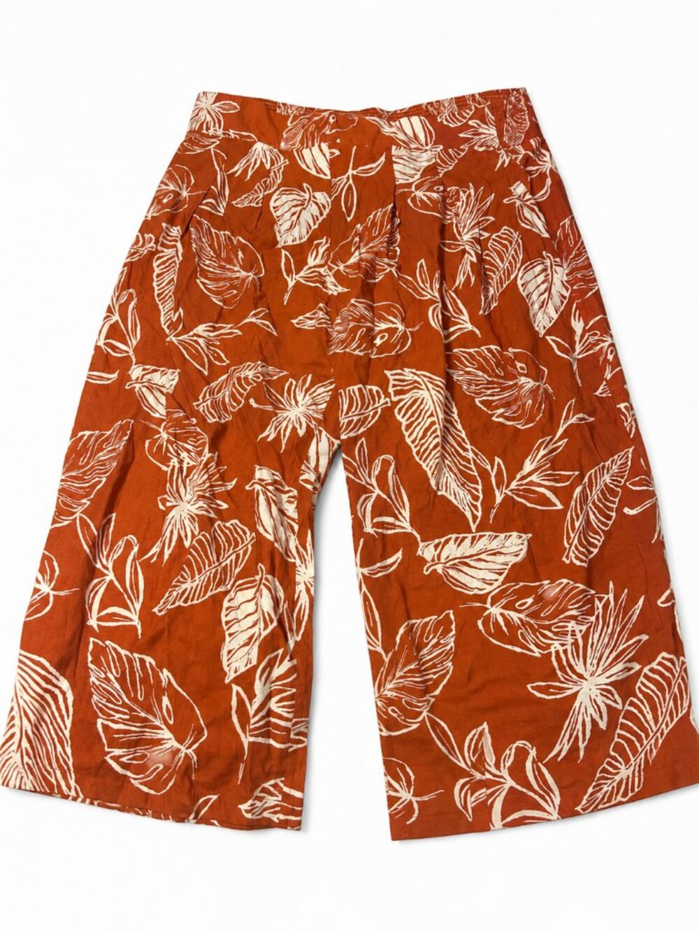 Polagram 2X Rust Tropical Leaf Print Wide Leg Pull On Palazzo Pants - Picture 2 of 5
